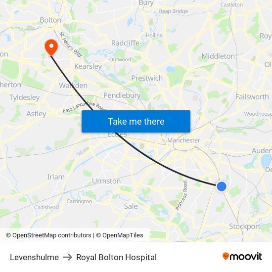 Levenshulme to Royal Bolton Hospital map