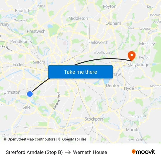 Stretford Mall to Werneth House map