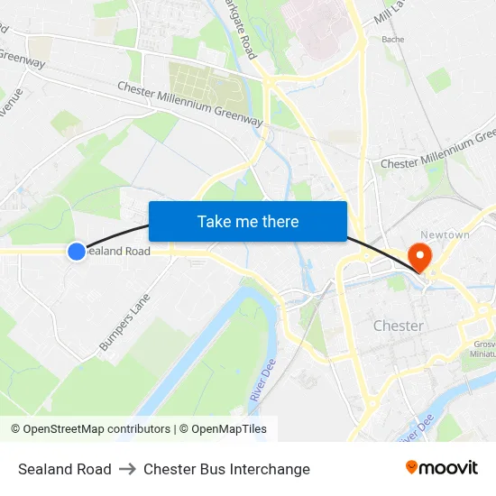 Sealand Road, Chester Chester to Chester Bus Interchange map