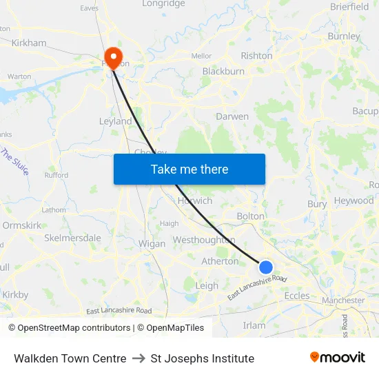 Walkden Town Centre to St Josephs Institute map