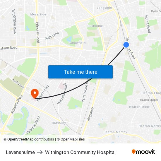 Levenshulme to Withington Community Hospital map