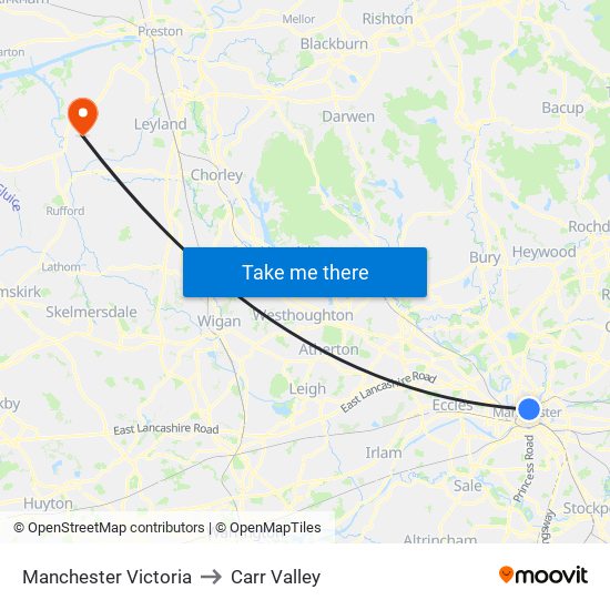 Manchester Victoria to Carr Valley map