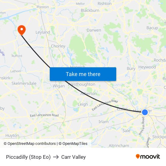 Piccadilly (Stop Eo) to Carr Valley map