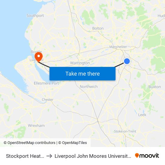 Stockport Heaton Lane to Liverpool John Moores University Copperas Hill map