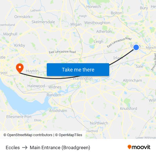 Eccles to Main Entrance (Broadgreen) map