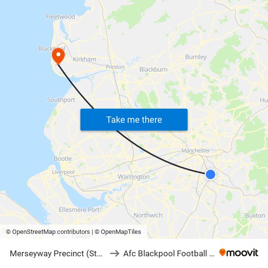 Merseyway Precinct (Stop D) to Afc Blackpool Football Club map