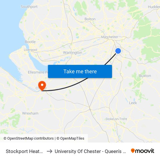 Stockport Heaton Lane to University Of Chester - Queen's Park Campus map