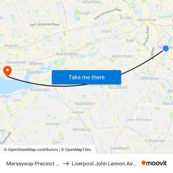 Merseyway Precinct (Stop D) to Liverpool John Lennon Airport (LPL) map