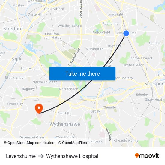 Levenshulme to Wythenshawe Hospital map