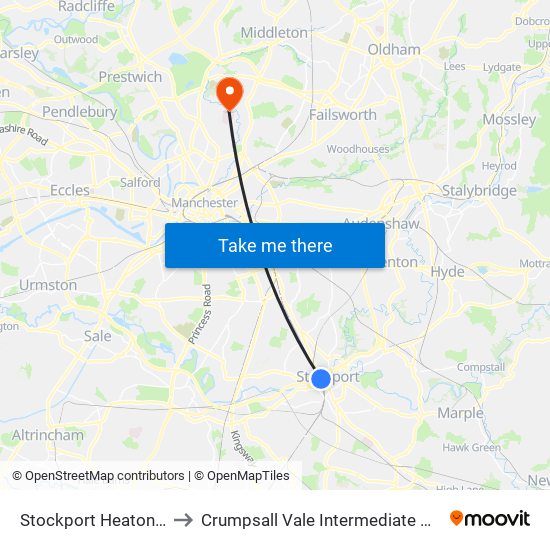 Stockport Heaton Lane to Crumpsall Vale Intermediate Care Unit map