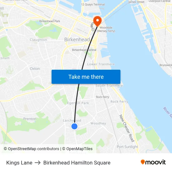 Kings Lane to Birkenhead Hamilton Square map