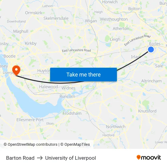 Barton Road to University of Liverpool map