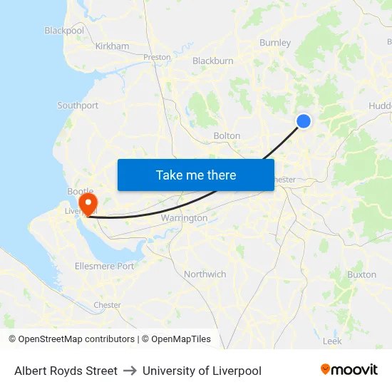 Albert Royds Street to University of Liverpool map