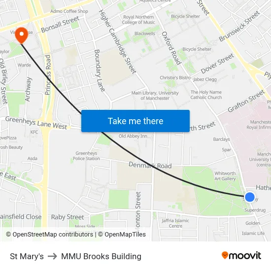 St Mary's to MMU Brooks Building map