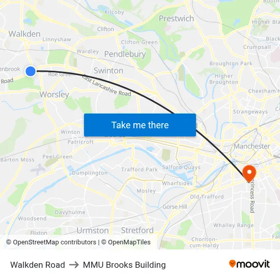 Walkden Road to MMU Brooks Building map