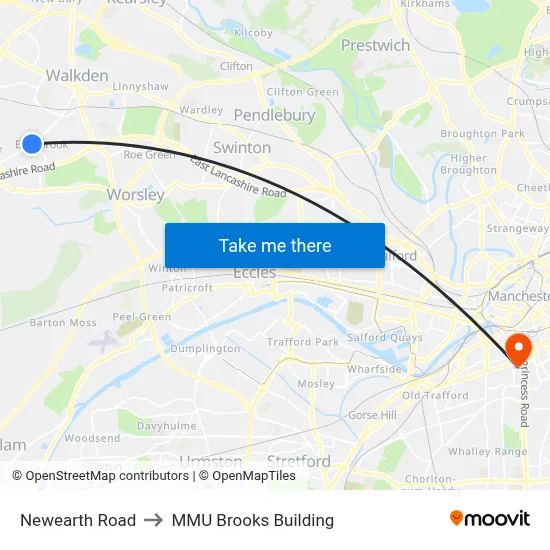 Newearth Road to MMU Brooks Building map