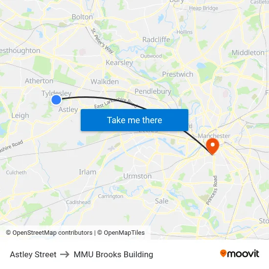 Astley Street to MMU Brooks Building map