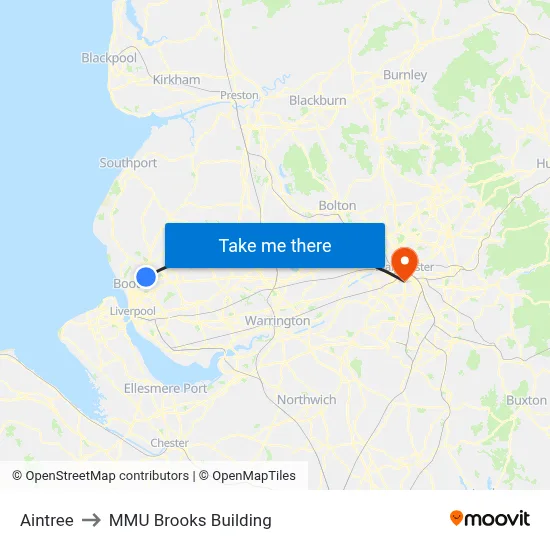 Aintree to MMU Brooks Building map
