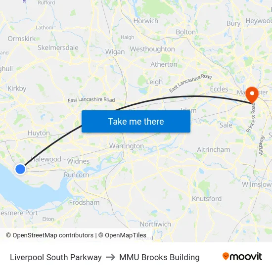 Liverpool South Parkway to MMU Brooks Building map