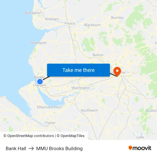 Bank Hall to MMU Brooks Building map