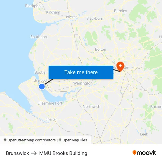 Brunswick to MMU Brooks Building map