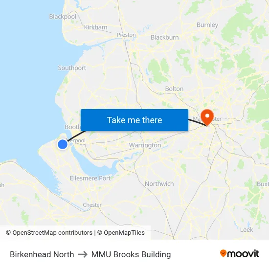 Birkenhead North to MMU Brooks Building map