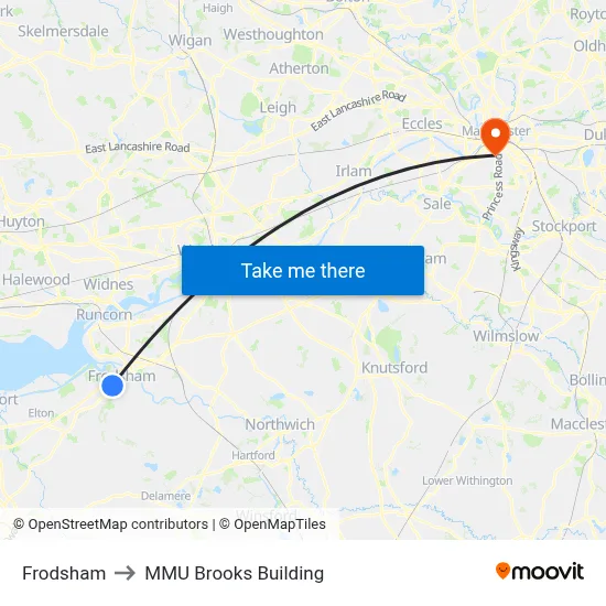 Frodsham to MMU Brooks Building map