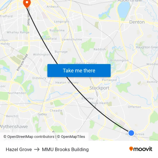 Hazel Grove to MMU Brooks Building map