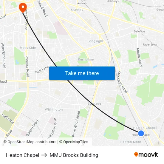 Heaton Chapel to MMU Brooks Building map