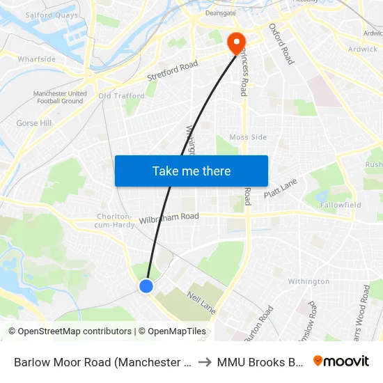 Barlow Moor Road (Manchester Metrolink) to MMU Brooks Building map