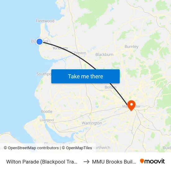 Wilton Parade (Blackpool Tramway) to MMU Brooks Building map