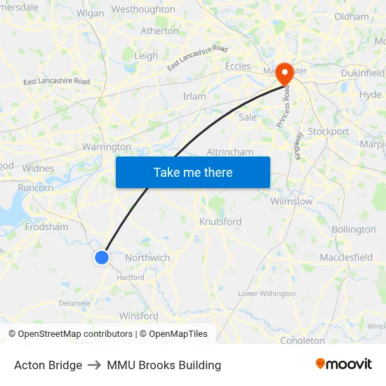 Acton Bridge to MMU Brooks Building map