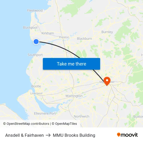 Ansdell & Fairhaven to MMU Brooks Building map