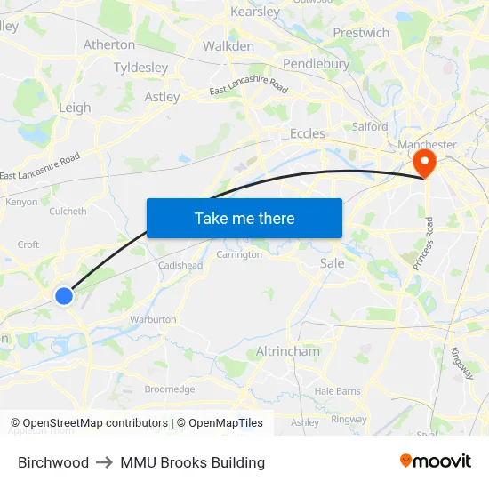 Birchwood to MMU Brooks Building map