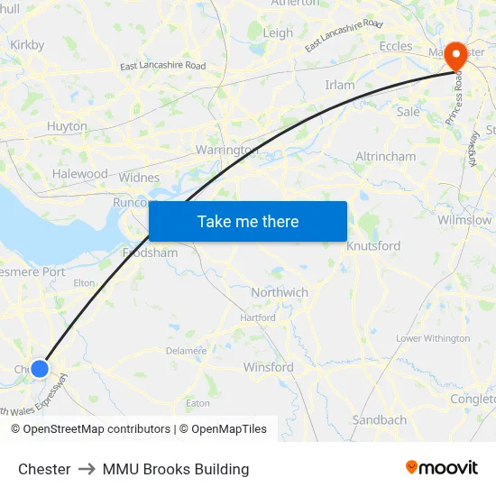 Chester to MMU Brooks Building map
