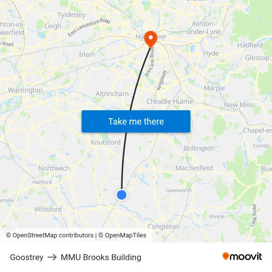 Goostrey to MMU Brooks Building map