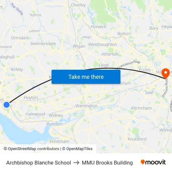 Archbishop Blanche School to MMU Brooks Building map