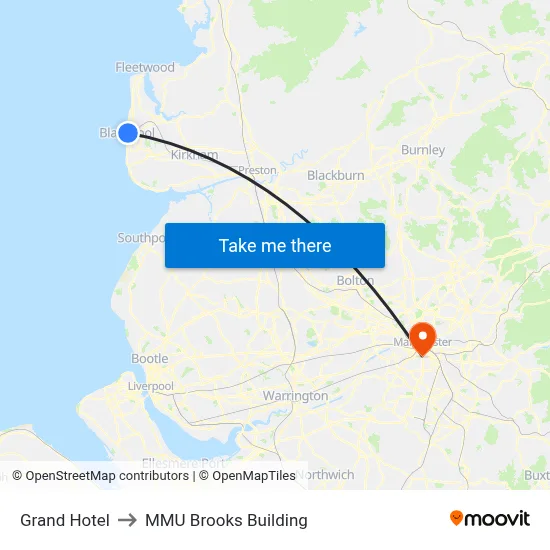 Grand Hotel to MMU Brooks Building map