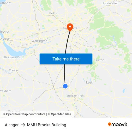 Alsager to MMU Brooks Building map
