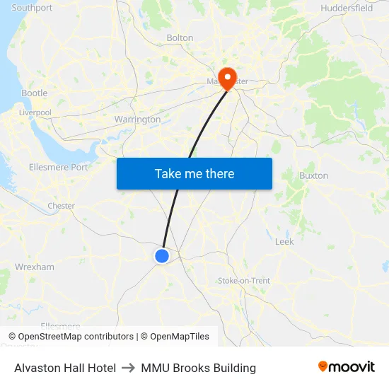 Alvaston Hall Hotel to MMU Brooks Building map