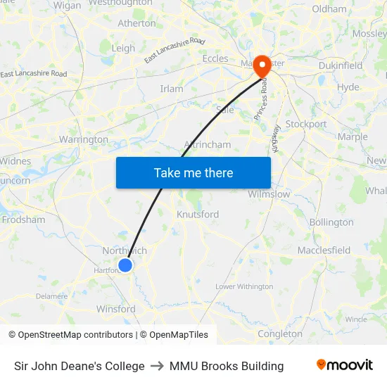 Sir John Deane's College to MMU Brooks Building map