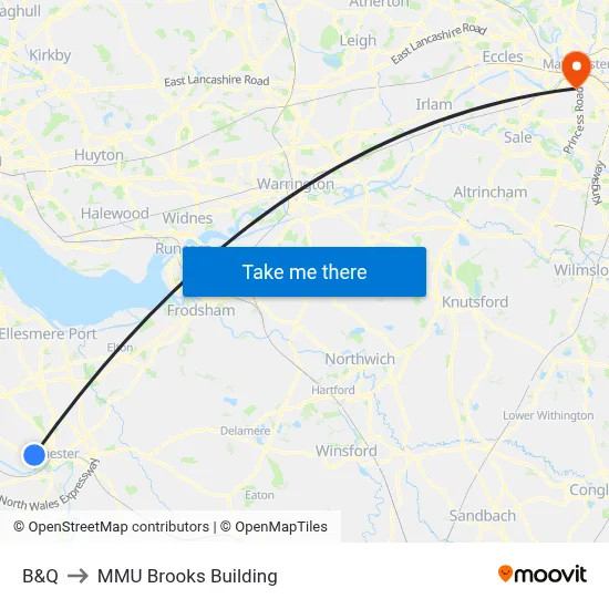 B&Q to MMU Brooks Building map