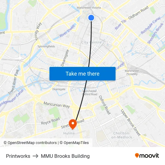 Printworks to MMU Brooks Building map