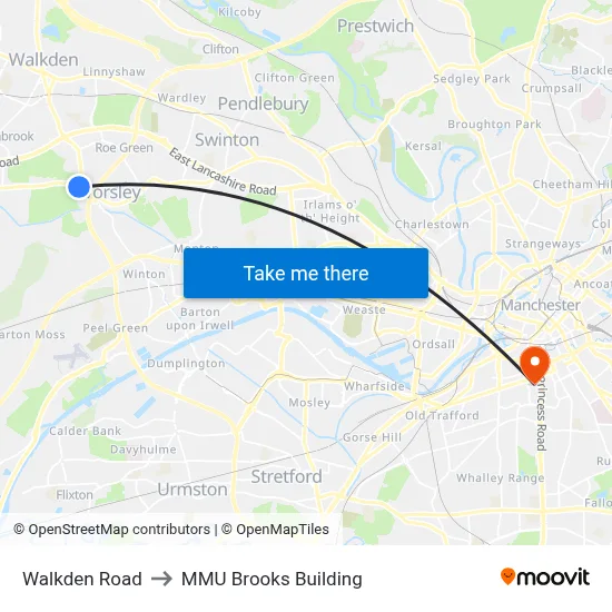 Walkden Road to MMU Brooks Building map