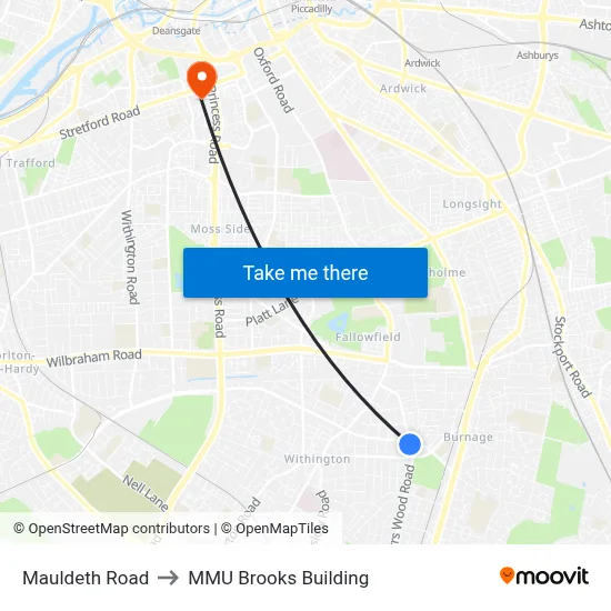 Mauldeth Road to MMU Brooks Building map