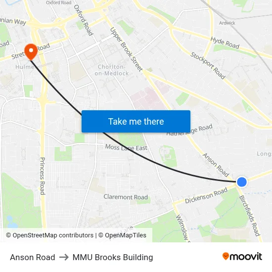 Anson Road to MMU Brooks Building map