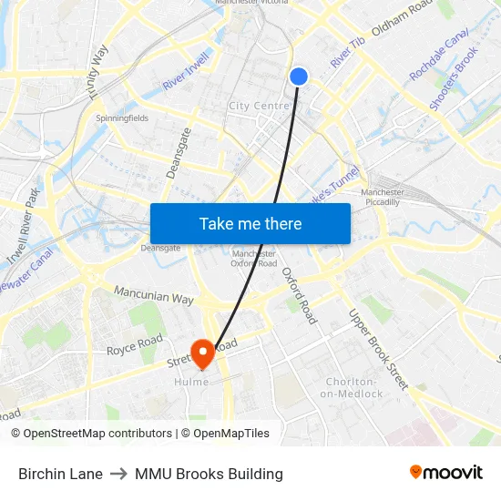 Birchin Lane to MMU Brooks Building map