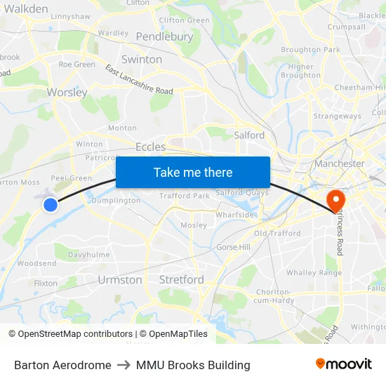 Barton Aerodrome to MMU Brooks Building map