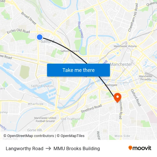 Langworthy Road to MMU Brooks Building map