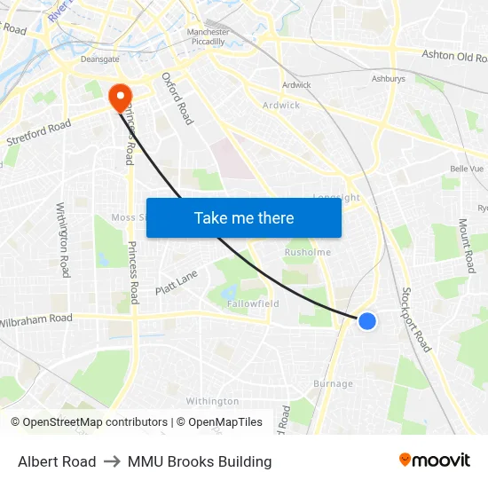 Albert Road to MMU Brooks Building map